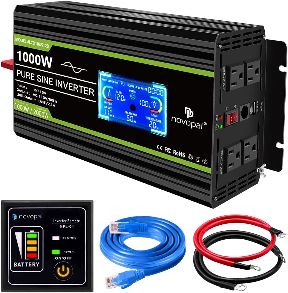 2000 Watt Pure Sine Wave Power Inverter 12V DC to 110V/120V AC Converter U1222