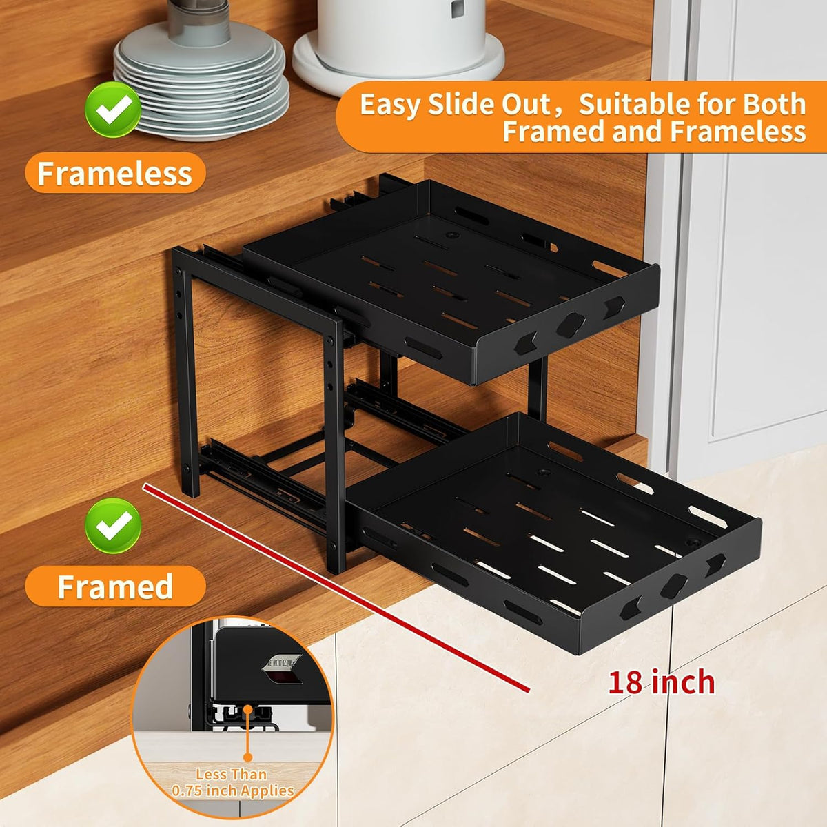 2-Tier Heavy Duty Slide Out Spice Rack, Black L60348