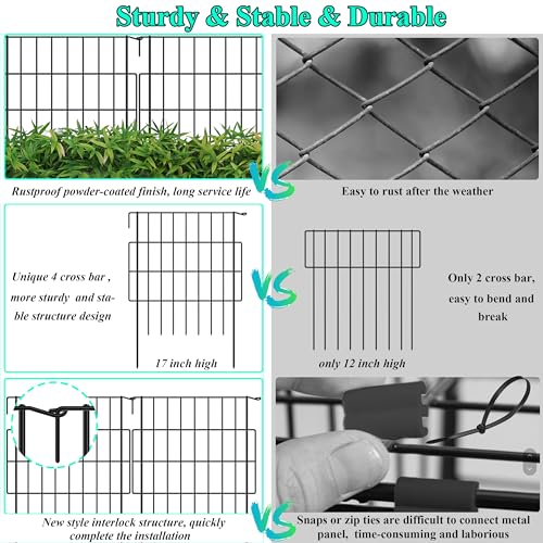 17in(H) x 10.6ft(L) No Dig Decorative Garden Fence with 1.25in Gap, 10 Pack Rustproof Metal Border Panel X244238