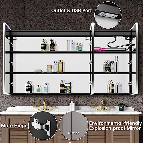 48”W x 30”H Wall Mounted LED Medicine Cabinet Mirror with Double Doors M551