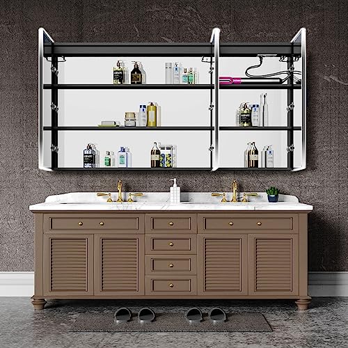 48”W x 30”H Wall Mounted LED Medicine Cabinet Mirror with Double Doors M551
