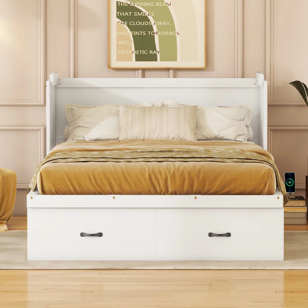 Full Size Solid Wood Murphy Bed with 2 Storage Drawers G9053