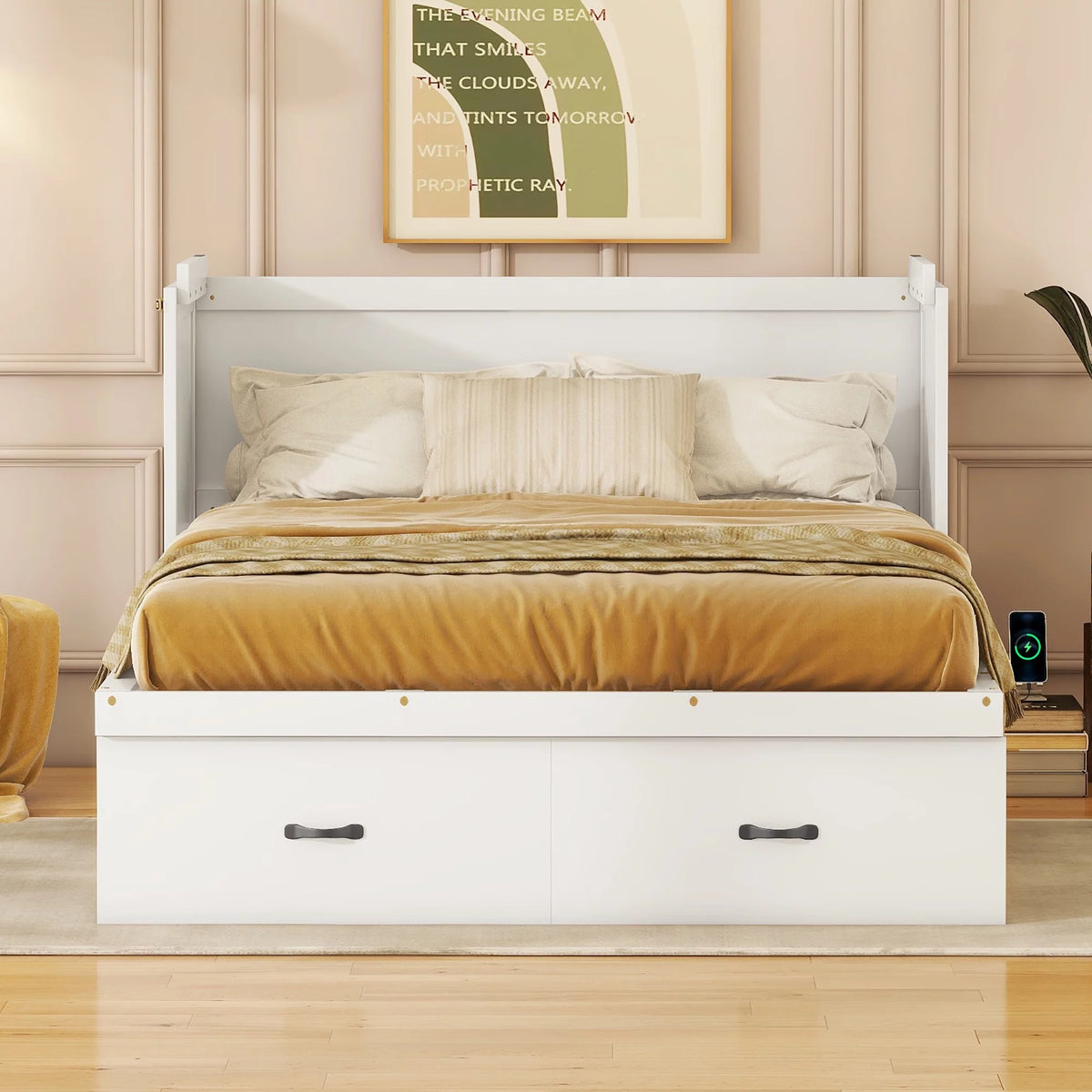 Full Size Solid Wood Murphy Bed with 2 Storage Drawers G9053