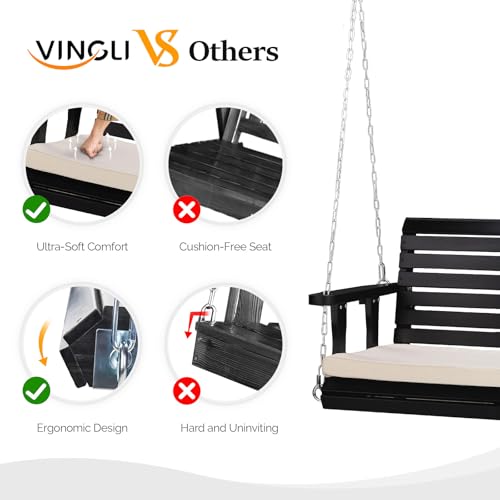 Heavy Duty Patio Wooden Porch Swing with Extra Cushion and Adjustable Chains V5117