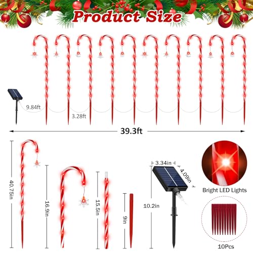 20 Pack 110 LED 41 inch Solar Candy Cane Pathway Lights with 8 Modes O8978