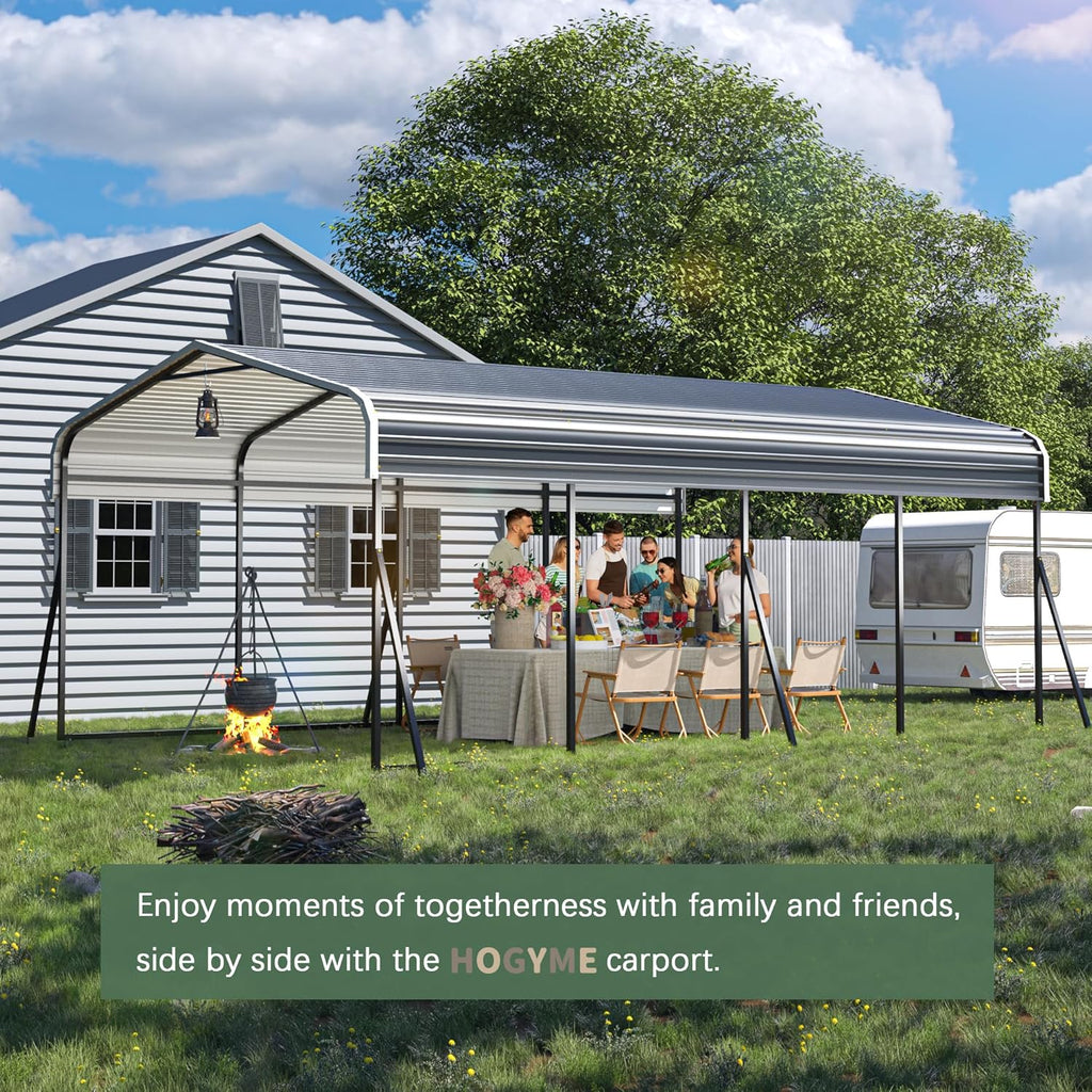 Grey Heavy Duty Galvanized Steel Carport Canopy 12x20 FT X70825