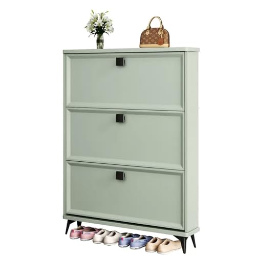 Gray Slim Shoe Cabinet with 3 Flip Drawers N270