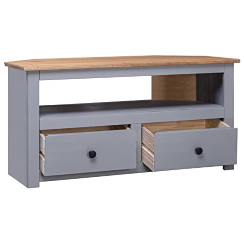 Gray Solid Pine Corner TV Stand with Drawers K428