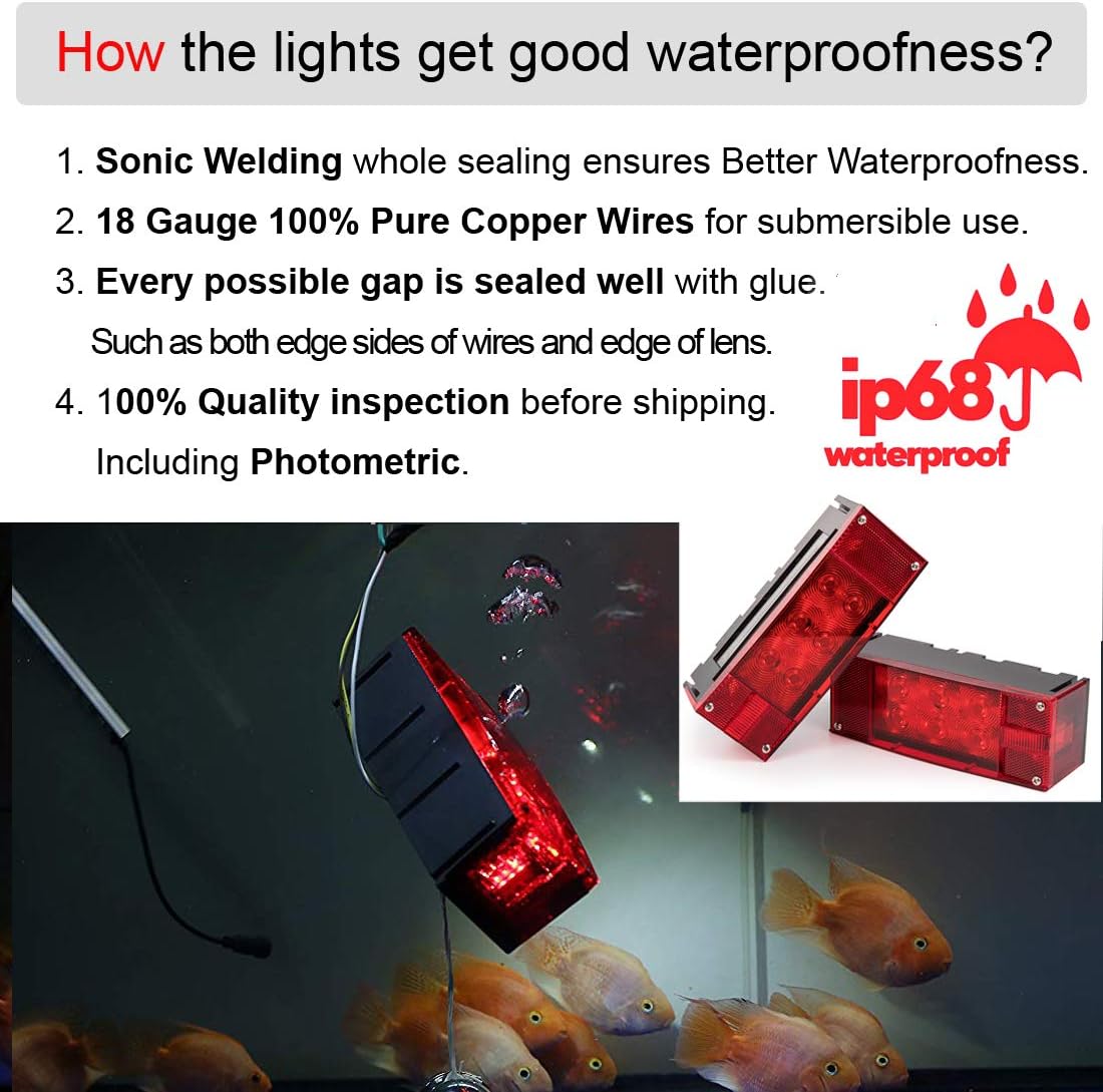 2PCS 12V LED Submersible Rectangular Trailer Lights T67215