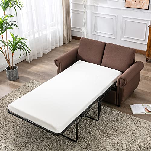 Gray Linen Pull Out Sofa Bed with Twin Memory Foam Mattress Y9415