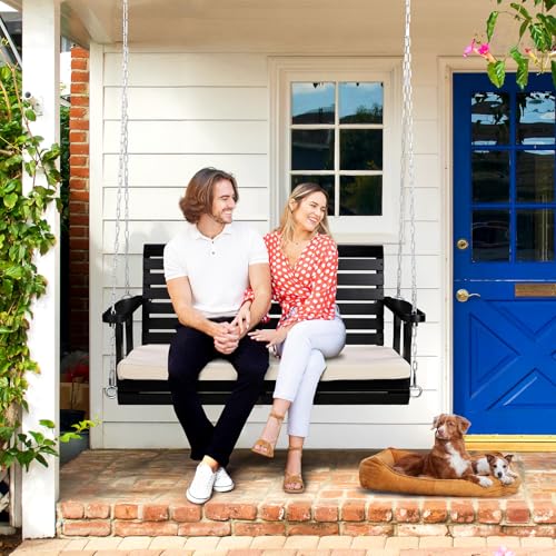 Heavy Duty Patio Wooden Porch Swing with Extra Cushion and Adjustable Chains V5117
