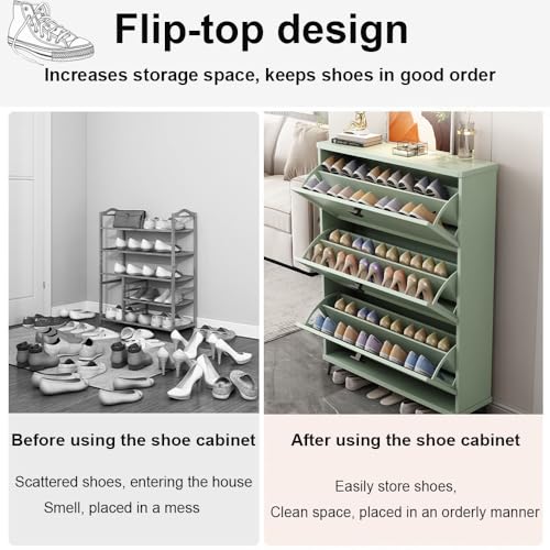 Gray Slim Shoe Cabinet with 3 Flip Drawers N270