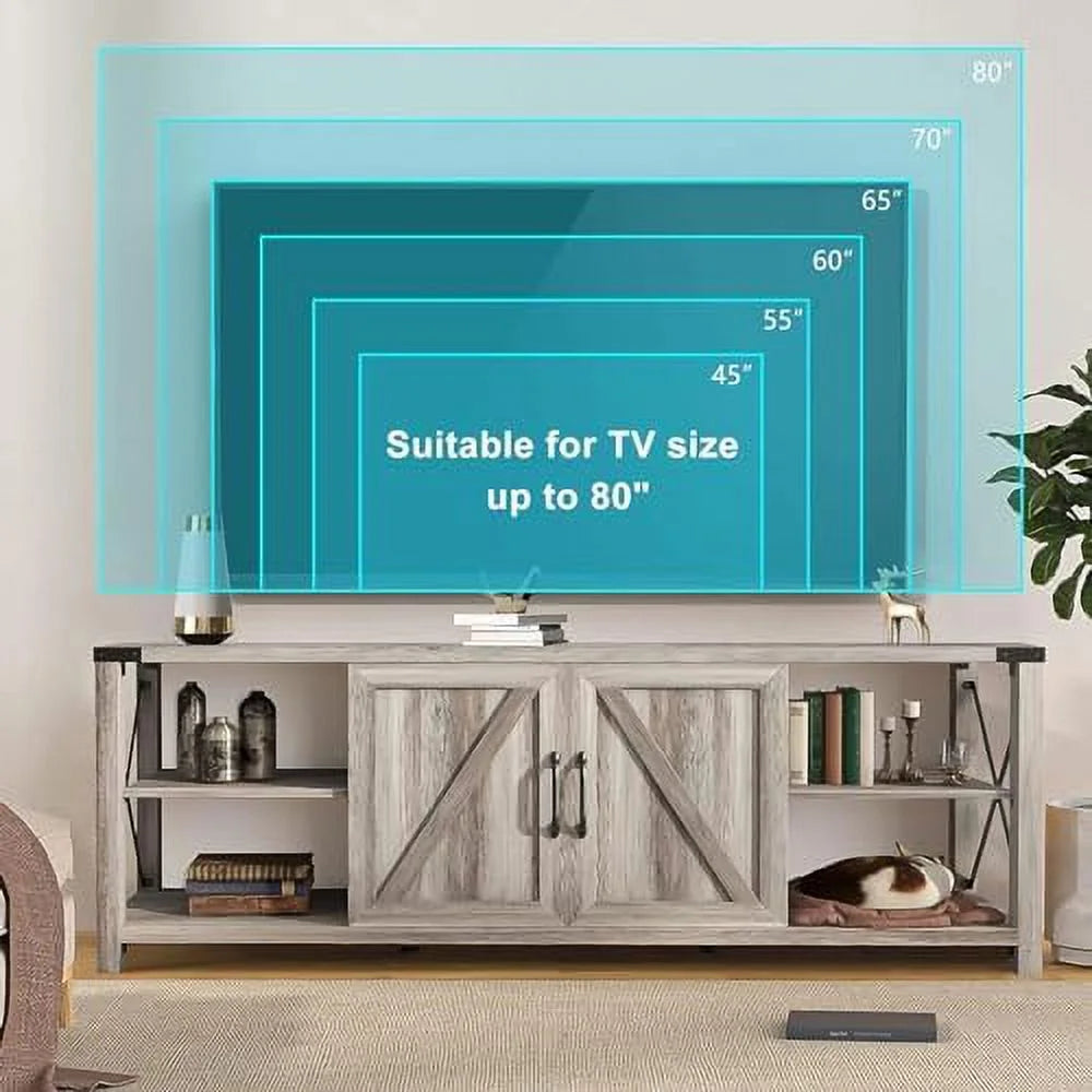 Farmhouse TV Stand Wooden Entertainment Center Console Table with 2 Drawers and 4 Compartment Television Stands with Adjustable Shelves X321803