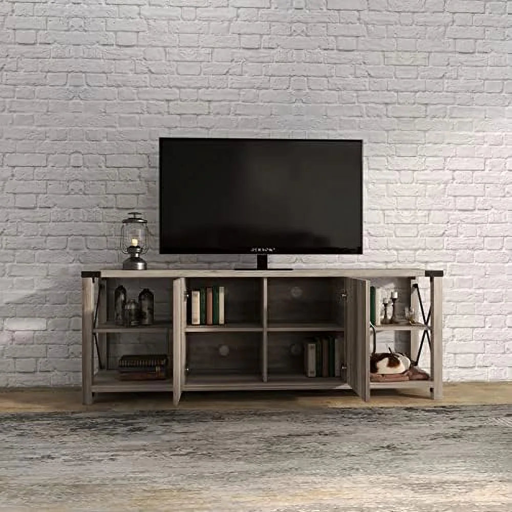 Farmhouse TV Stand Wooden Entertainment Center Console Table with 2 Drawers and 4 Compartment Television Stands with Adjustable Shelves X321803