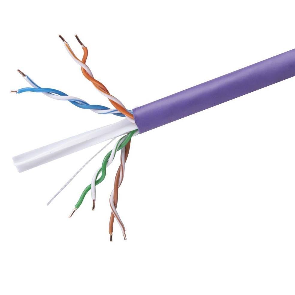 Cat6 Ethernet Bulk Cable, Solid, 550Mhz, UTP, CMR, Riser-Rated, Pure Bare Copper WIRE, 23AWG, 500ft, Purple, (UL) Z35045