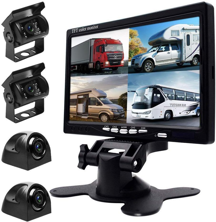 7 LCD Split Screen Backup Camera Monitor Kit with 4 Rear Cameras T553