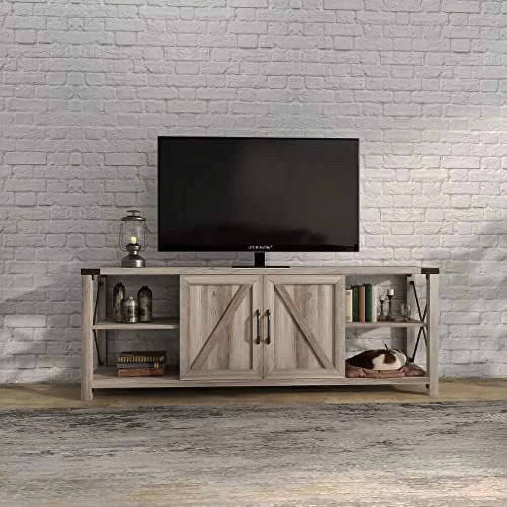 Farmhouse TV Stand Wooden Entertainment Center Console Table with 2 Drawers and 4 Compartment Television Stands with Adjustable Shelves X321803