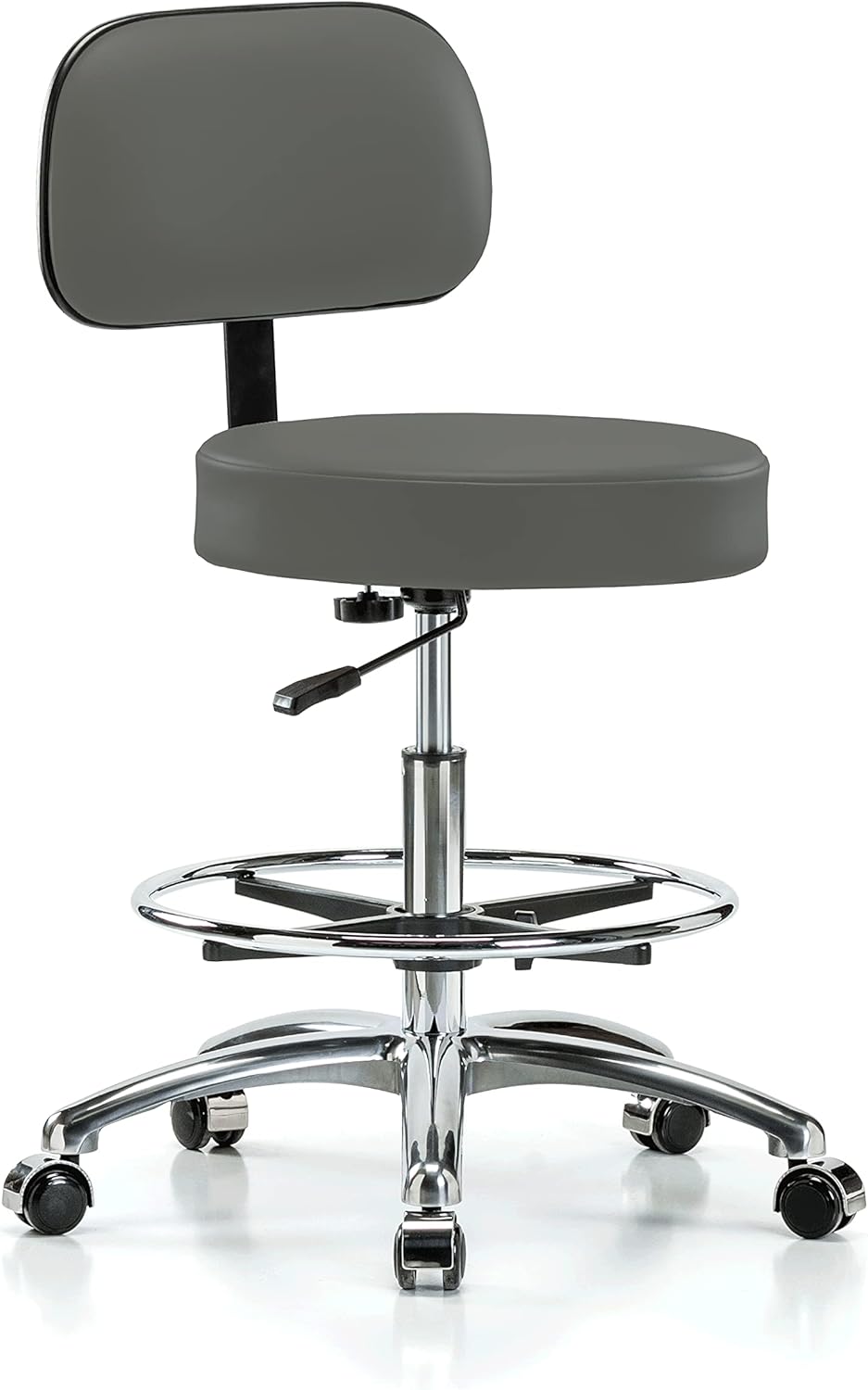 Chrome Height Adjustable Exam Stool with Back I3493