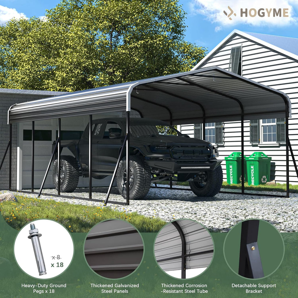 Grey Heavy Duty Galvanized Steel Carport Canopy 12x20 FT X70825