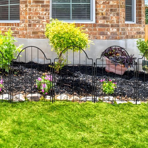 17in(H) x 10.6ft(L) No Dig Decorative Garden Fence with 1.25in Gap, 10 Pack Rustproof Metal Border Panel X244238