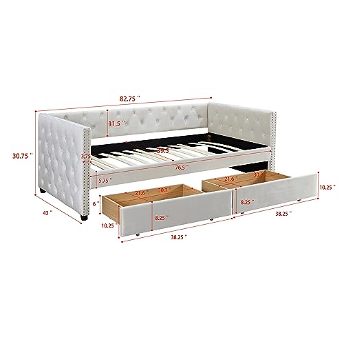 Beige Velvet Twin Daybed with Storage and Drawers H55842