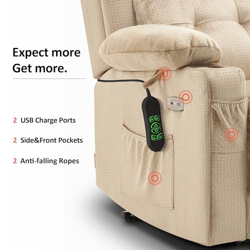 Large Dual Motor Power Lift Recliner Chair with Massage and Heat, Fabric (Grey, Large) R989
