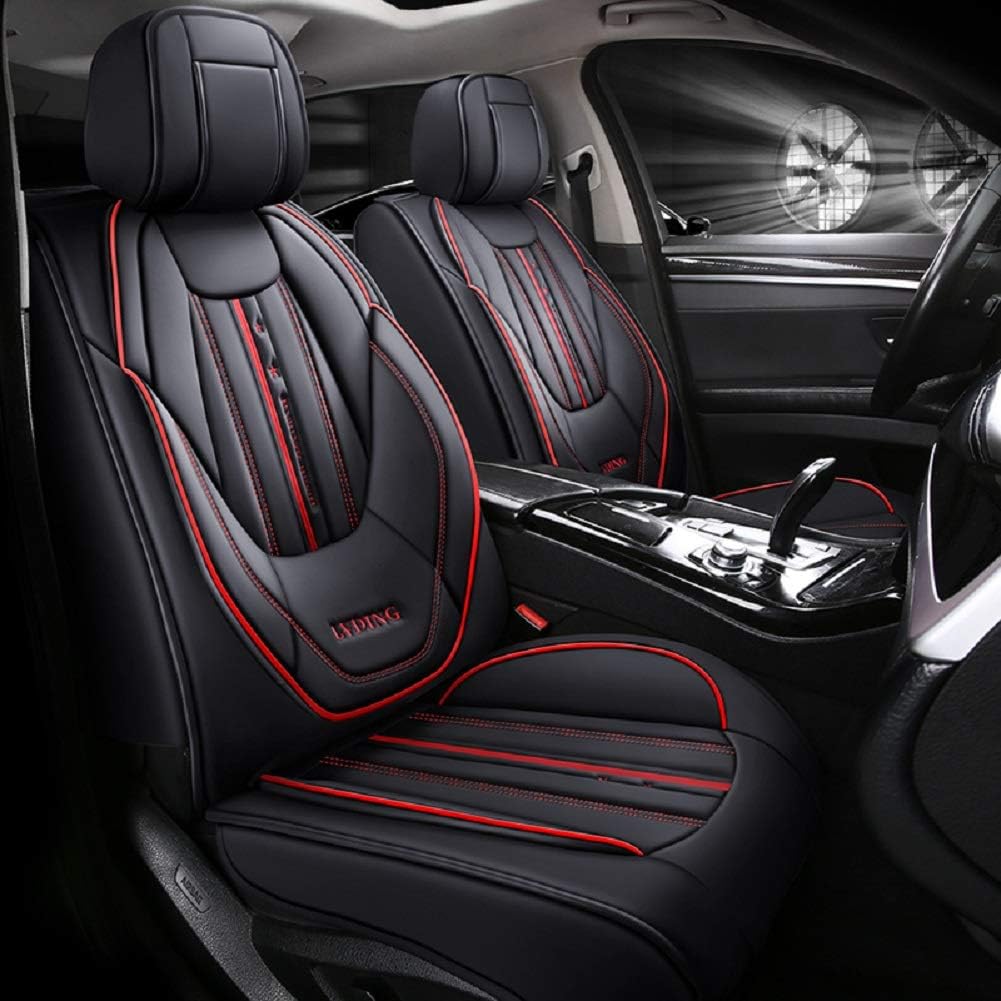 Black PU Leather Car Seat Covers 5 Seats Full Set J81029