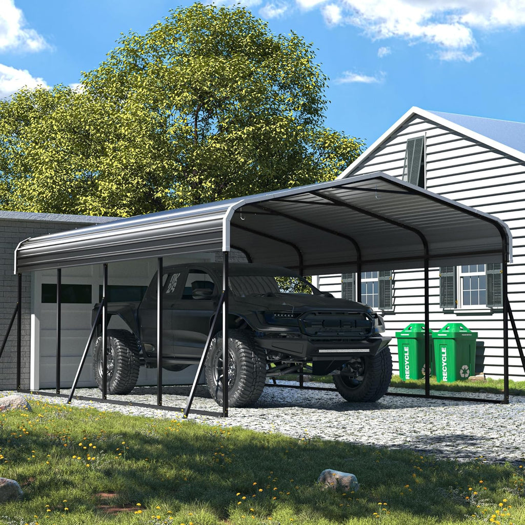 Grey Heavy Duty Galvanized Steel Carport Canopy 12x20 FT X70825