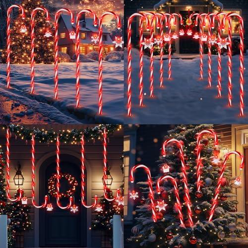 20 Pack 110 LED 41 inch Solar Candy Cane Pathway Lights with 8 Modes O8978