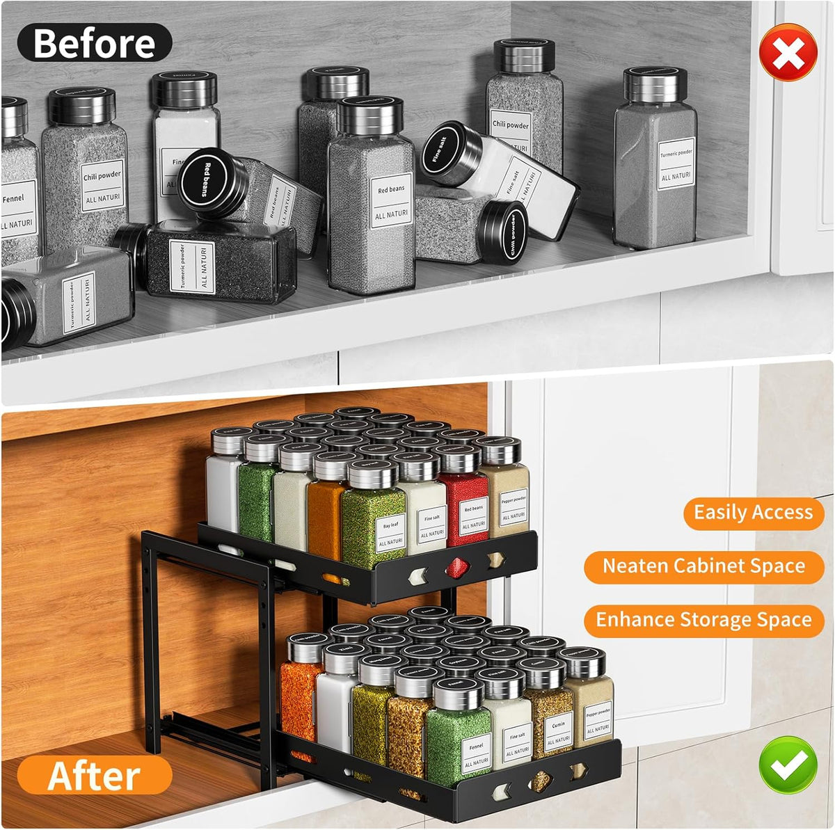 2-Tier Heavy Duty Slide Out Spice Rack, Black L60348