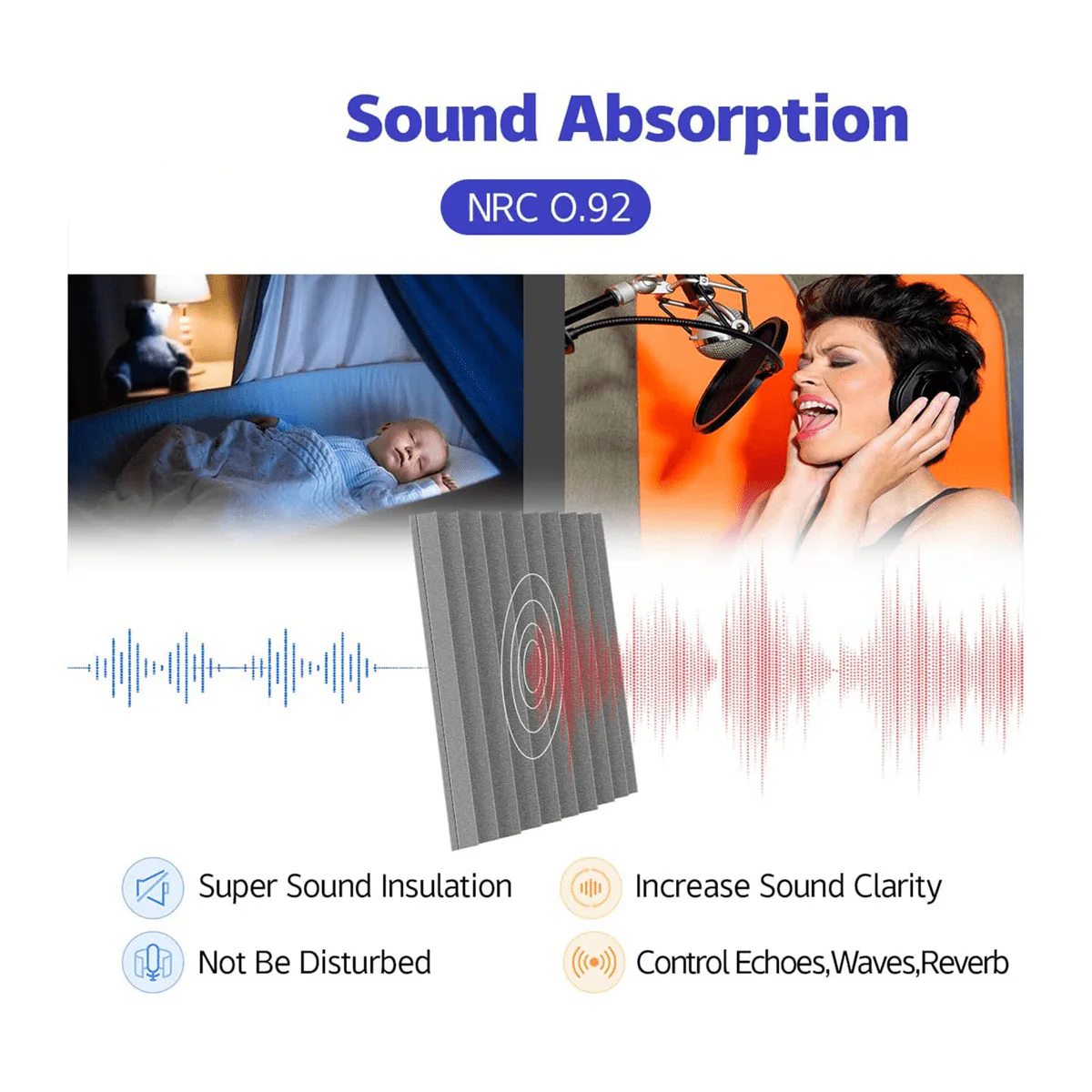 12 Pack Self-Adhesive Acoustic Panels Black V70102