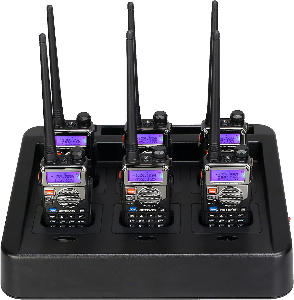 6 Pack Dual Band Rechargeable Walkie Talkies with 6-Way Charging Station H740