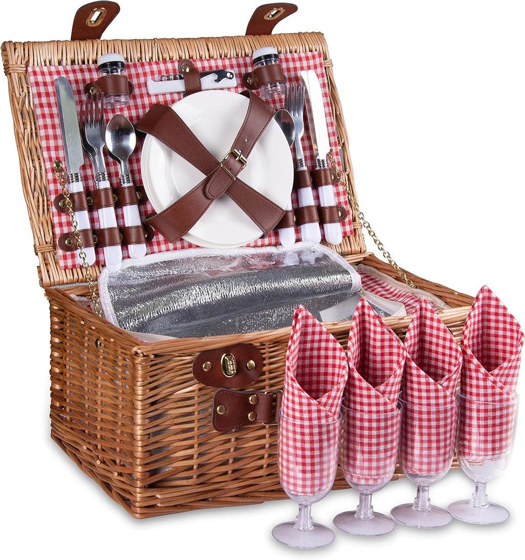 Picnic Basket for 2 with Insulated Liner, Grey Stripes W53954