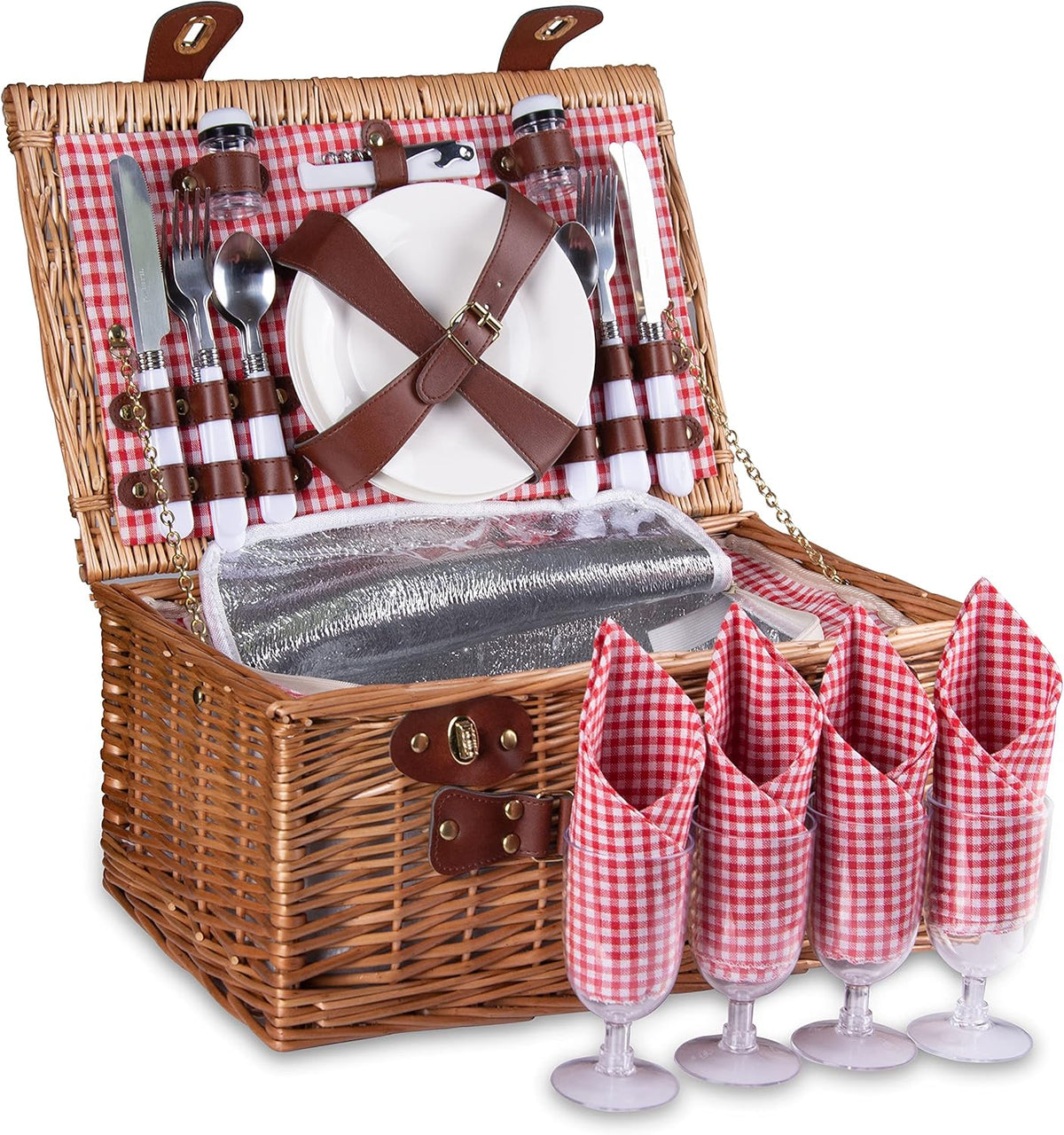 Picnic Basket for 2 with Insulated Liner, Grey Stripes W53954