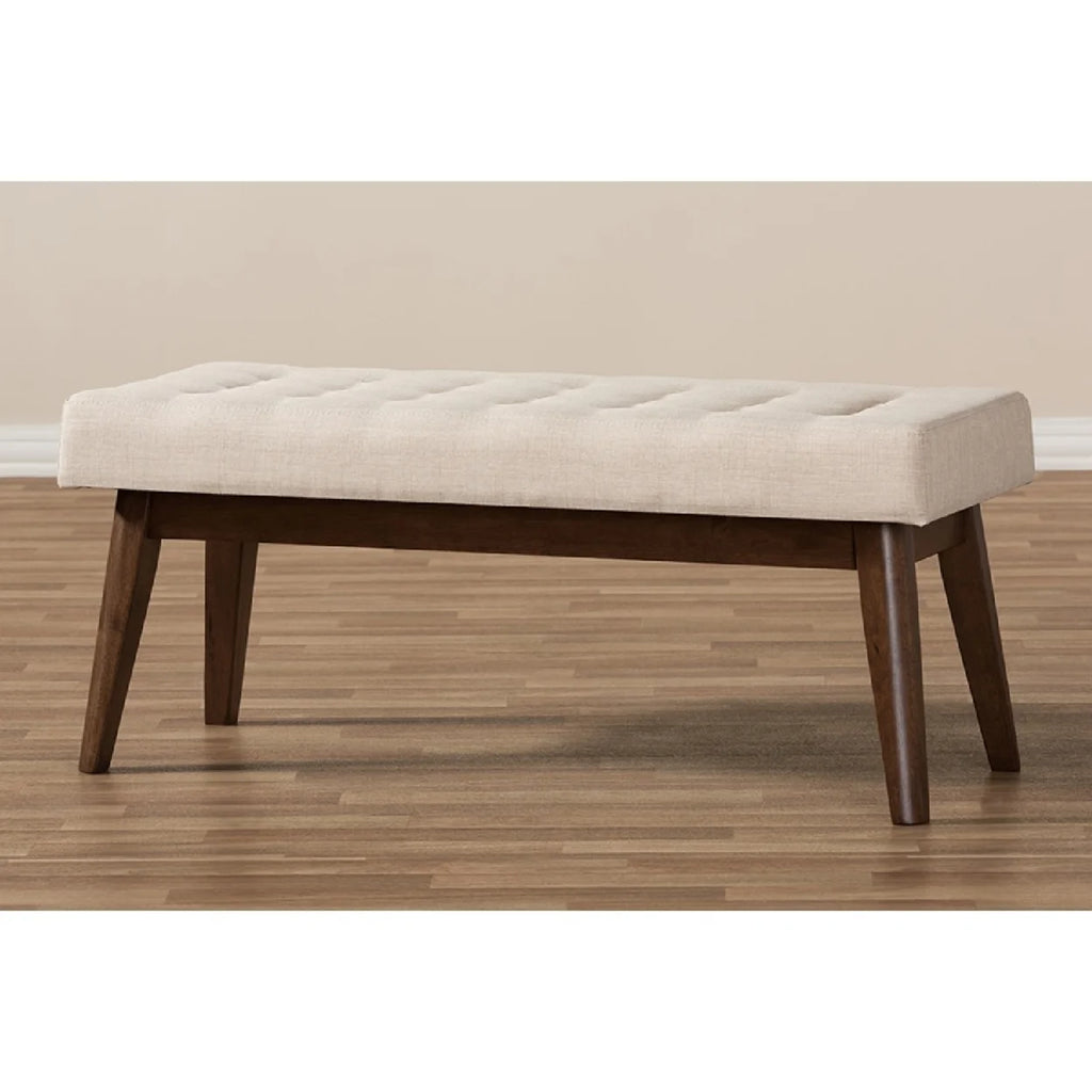 Walnut Wood Light Beige Fabric Bench J4245