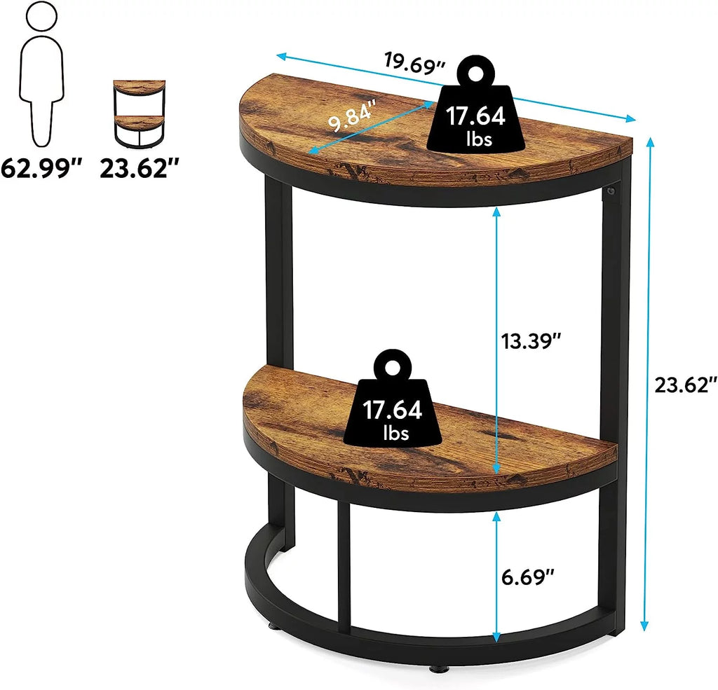 2-Tier Half Round End Table with Storage Shelf J10300