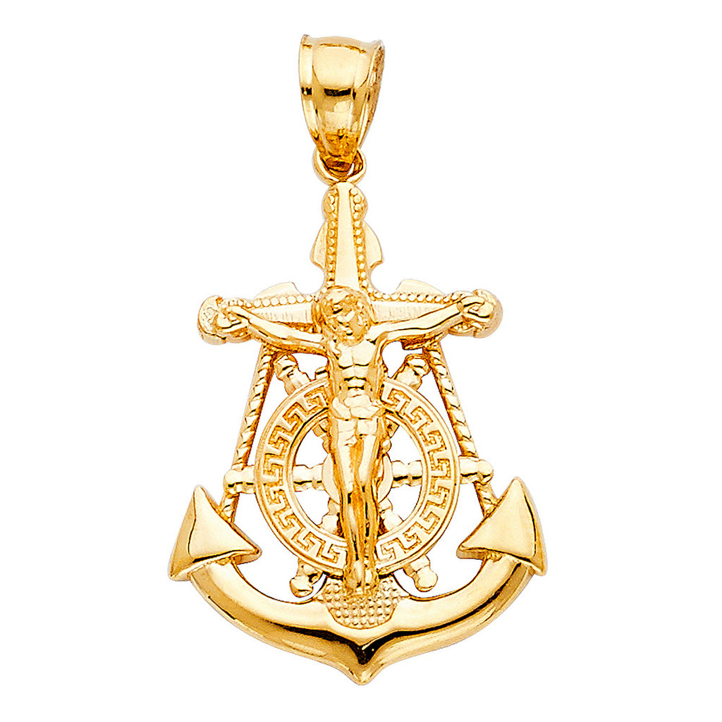 14k Yellow Gold Mariner Crucifix Pendant Necklace 19x25mm 2.1 Grams W425080