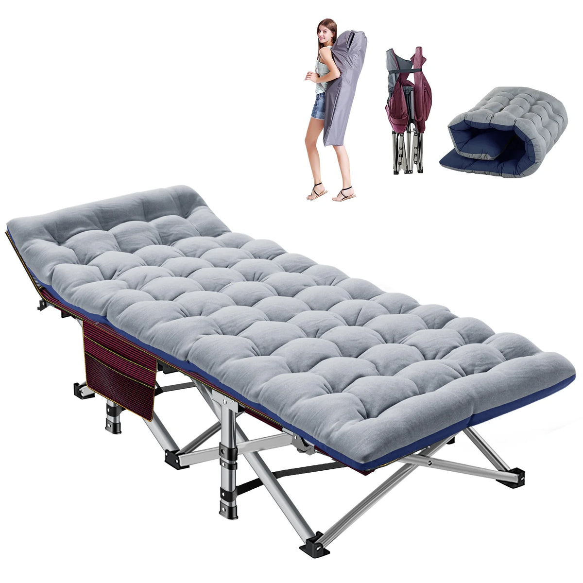 Folding Camping Cot with Mattress & Carry Bag E506