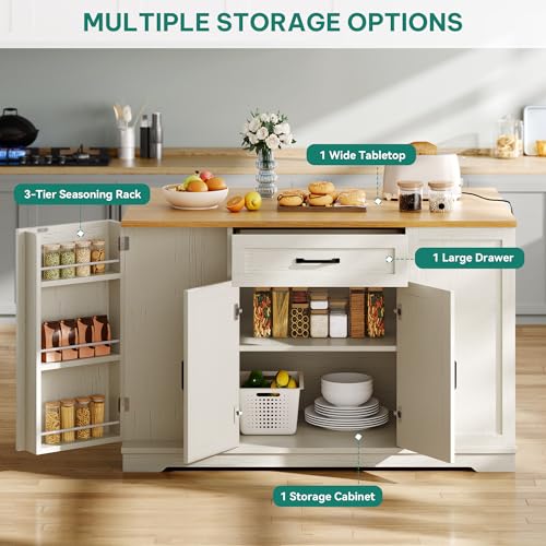50" Rolling Kitchen Island with Drop Leaf N656