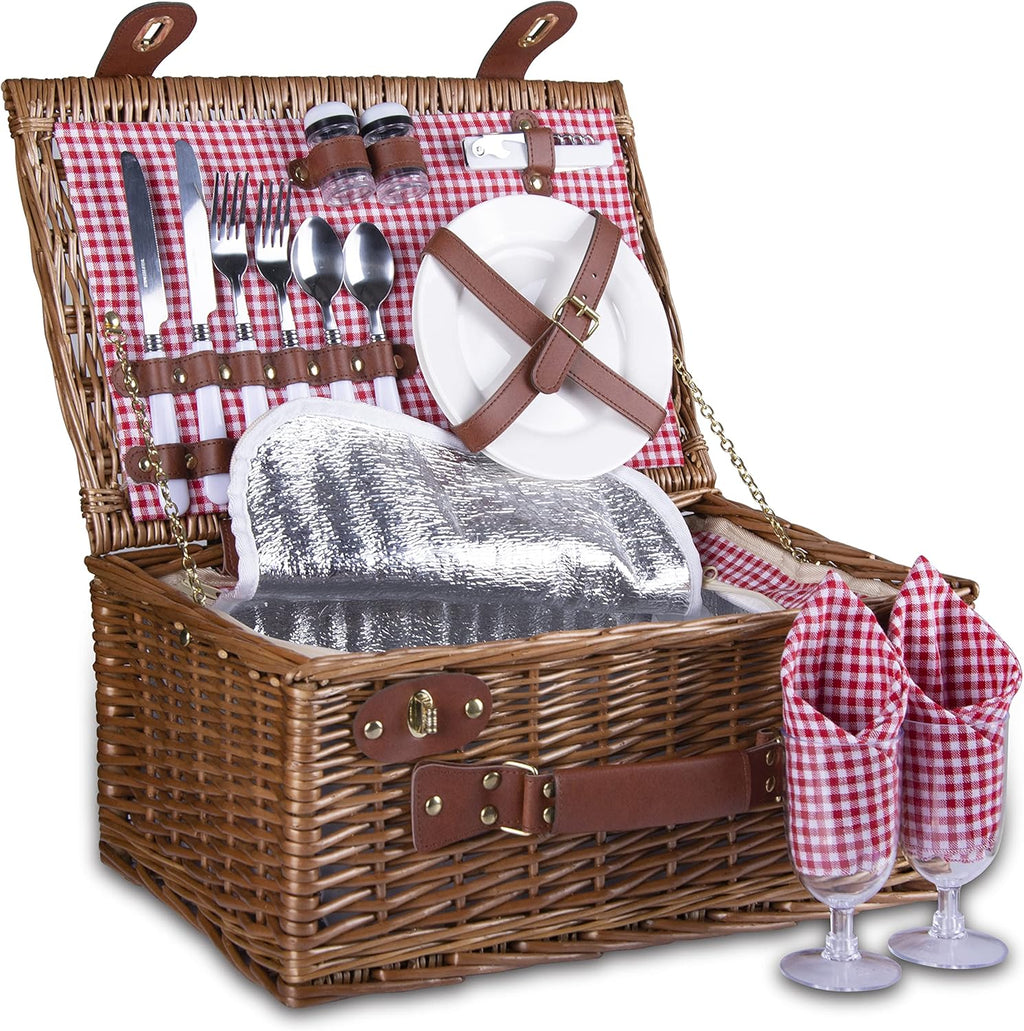 Picnic Basket for 2 with Insulated Liner, Grey Stripes W53954