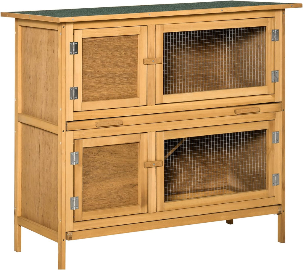 Yellow Wooden Rabbit Hutch with Ramp and Removable Tray O903084