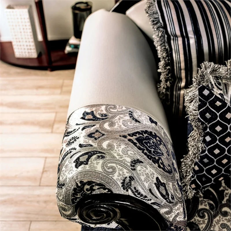 Chenille Upholstered Loveseat with Pillows in Silver N3918