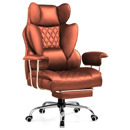 Big and Tall High Back Leather Office Chair with Footrest W47788