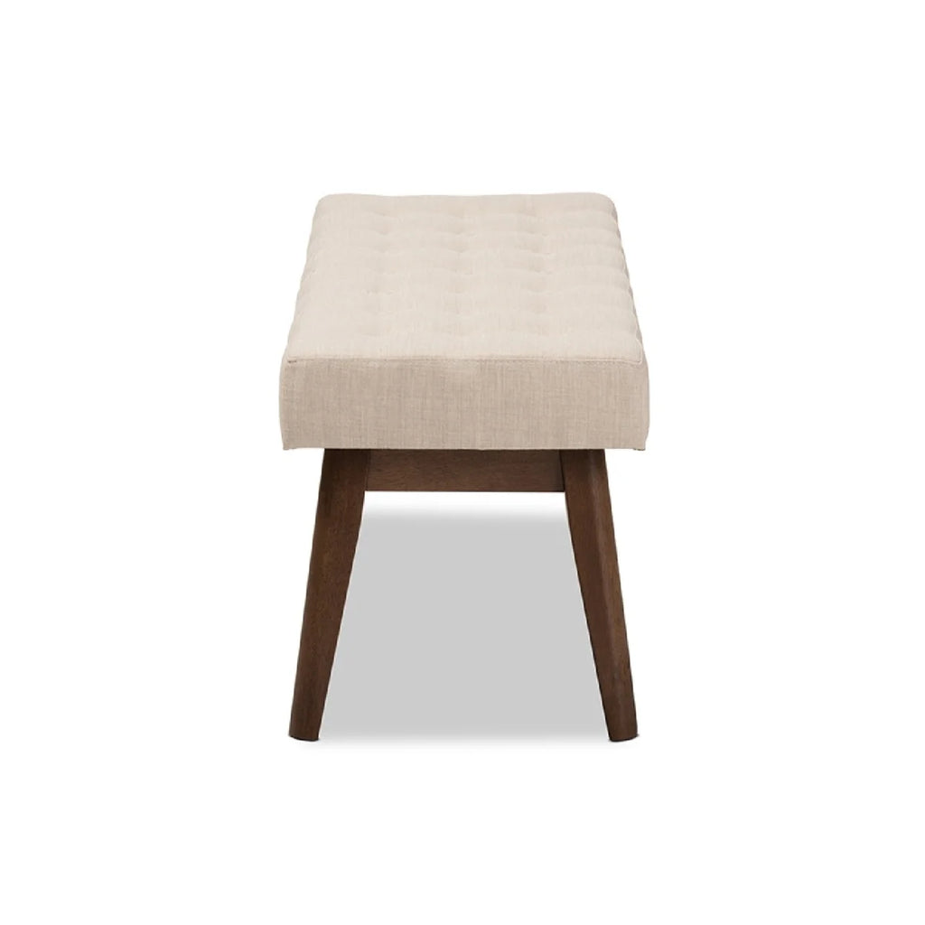 Walnut Wood Light Beige Fabric Bench J4245