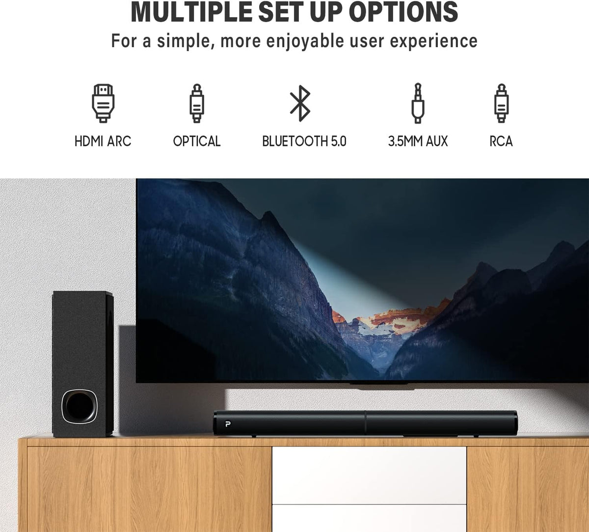 Sound Bars with Subwoofer, HDMI ARC, Bluetooth 5.0, Wall Mountable, Pack of 2 A178107