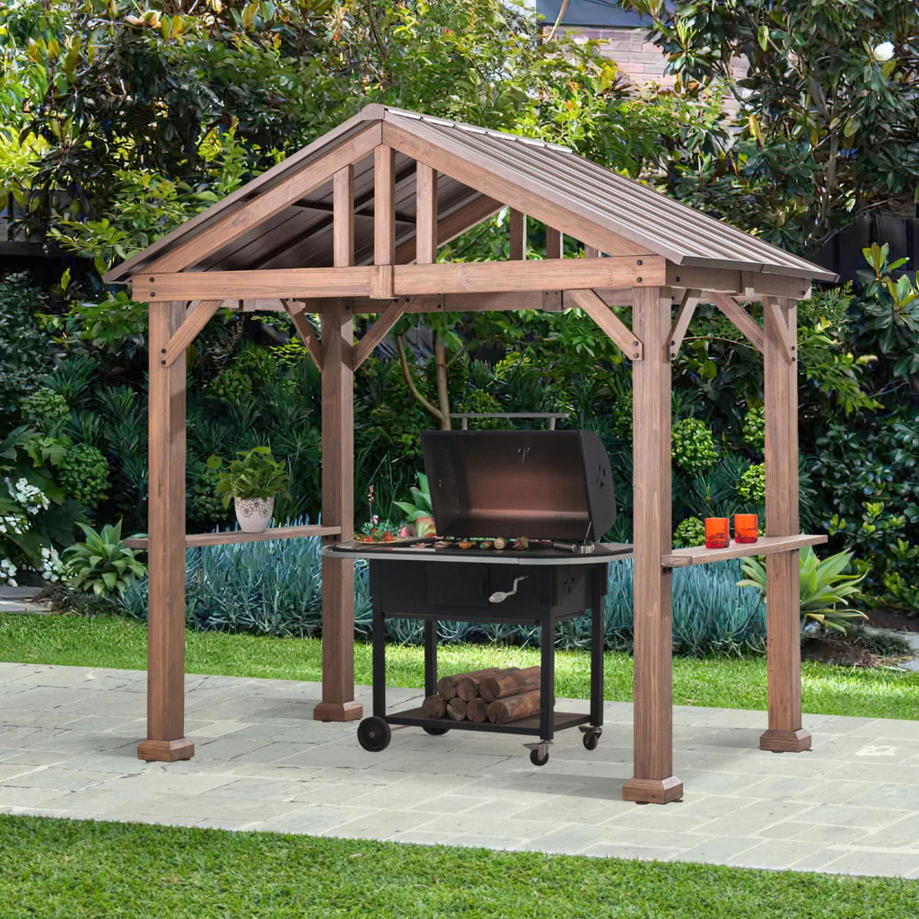 9 ft. x 6 ft. Cedar Wood Hardtop Grill Gazebo U89851