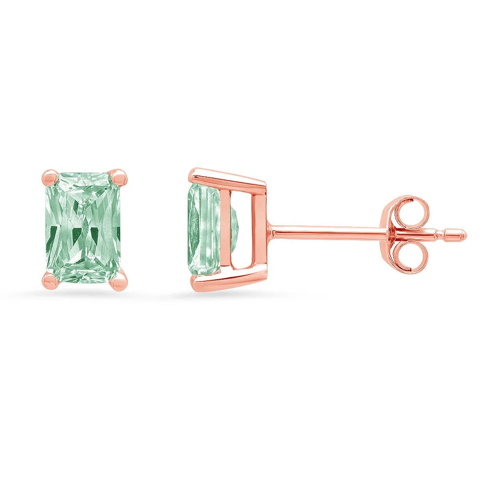 18K Rose Gold Emerald Cut Solitaire Stud Earrings X118