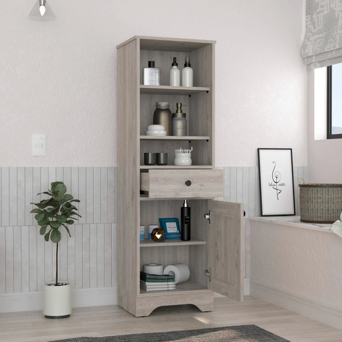 Light Oak & White Single Door Cabinet W452