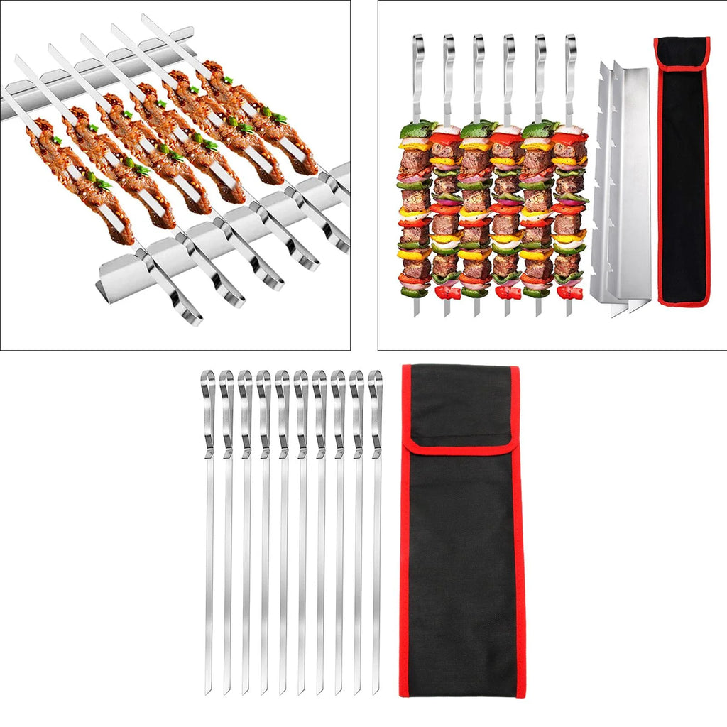 10 Pieces Barbecue Skewer Fork with Cloth Bag G546395