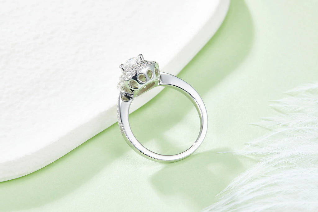 Pear Cut Moissanite Pave Set Engagement Ring In 18K White Gold Plating Over Silver V855039